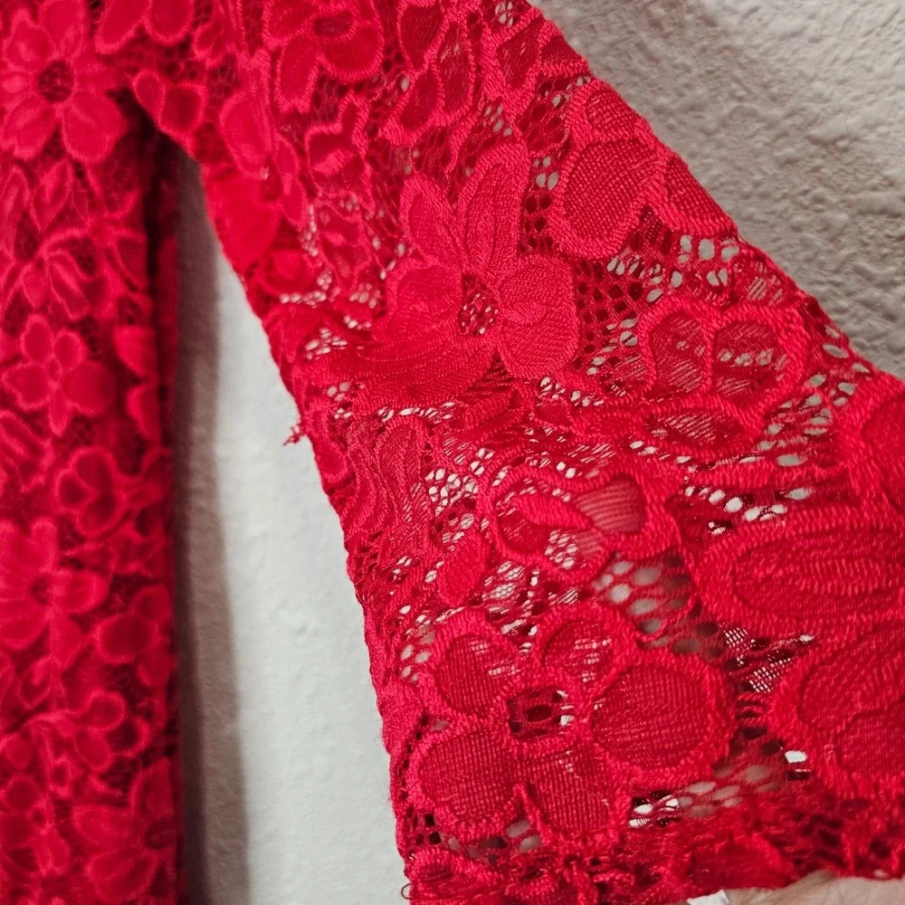 Seranoma Red Lace Dress‎ Size XL Floral Made in USA Elegant Party Holiday Midi